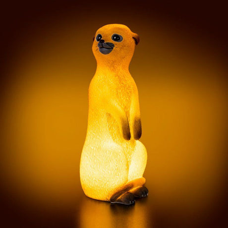 LED table lamp in the shape of a cute meerkat, 28cm tall, featuring realistic fur texture, perfect as a night light.