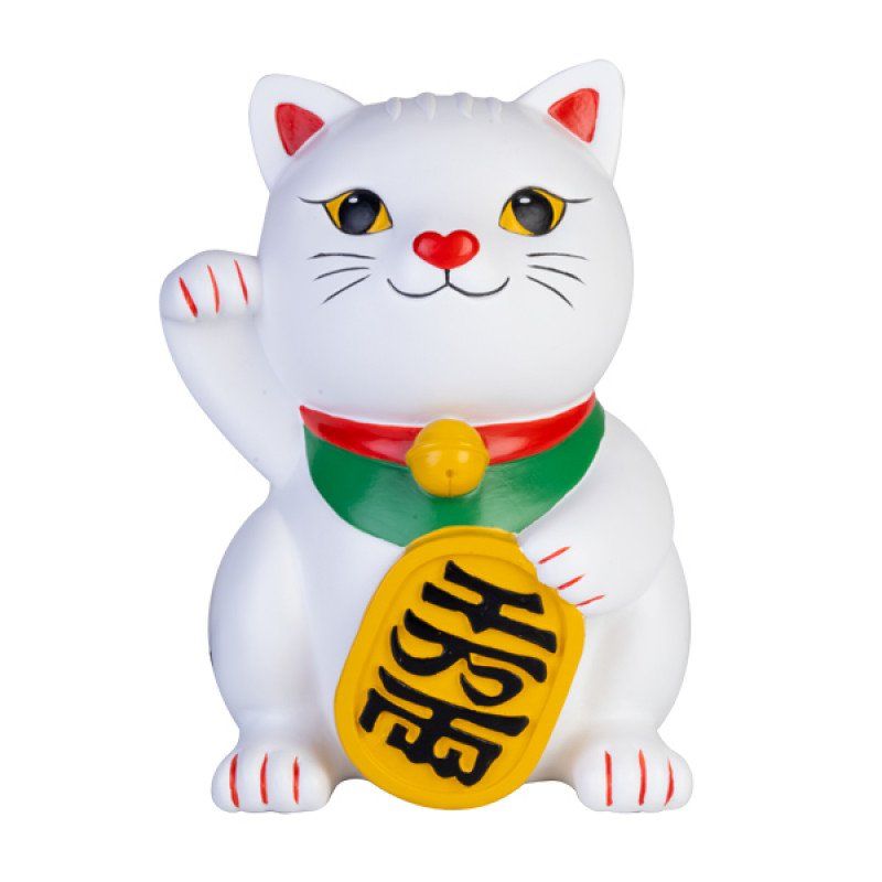 White Lucky Kitty Table Lamp (21.2cm) with LED light, designed as a cute lucky cat ornament for kids' rooms and decor.