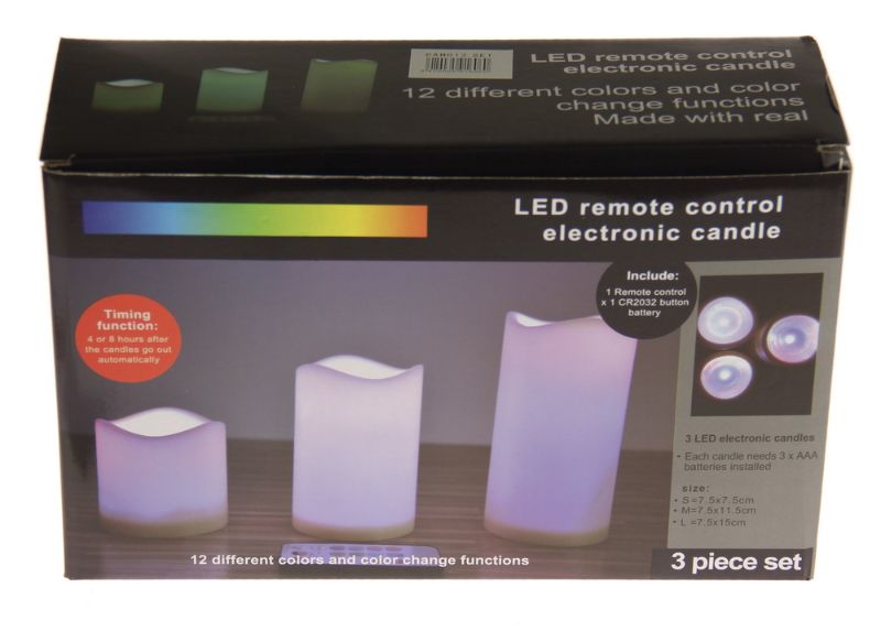 Set of 3 LED colour-changing candles in varying heights, perfect for creating a warm, inviting ambiance.