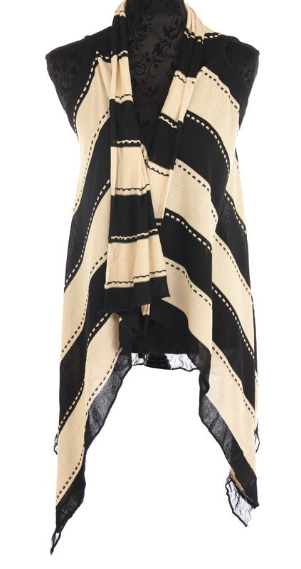Beige stripes sleeveless cape, lightweight and stylish, perfect for layering over tops or dresses for casual or special occasions.