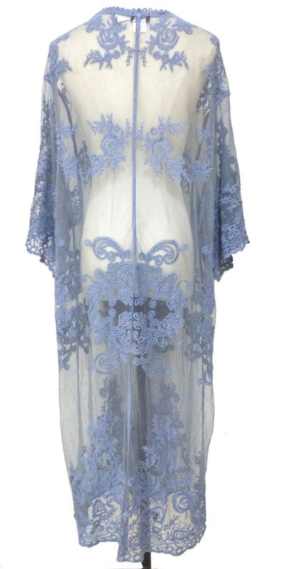Elegant blue lace cape made from 100% cotton, perfect for layering and adding style to any outfit, with generous dimensions.