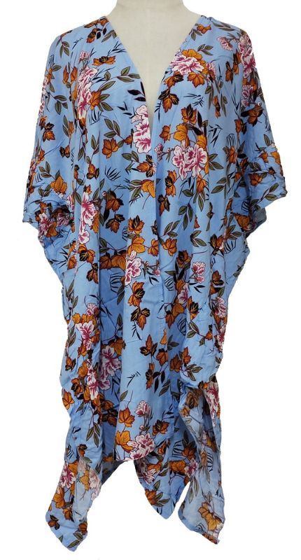 Elegant sky-blue cape with side ruffles, 100% Viscose, perfect for layering and enhancing any outfit's style.
