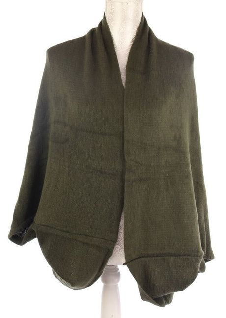 Versatile olive shrug and scarf in premium acrylic, perfect for layering and elevating any outfit with elegance.