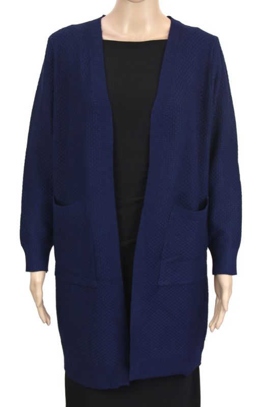Long Cobalt cape with pockets, 83cm long, soft fabric blend for warmth and style, perfect for layering and versatile outfits.