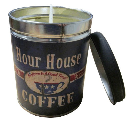 Aromatic tin candle with rich coffee scent, 100 hours burn time, eco-friendly, perfect for home decor and relaxation.