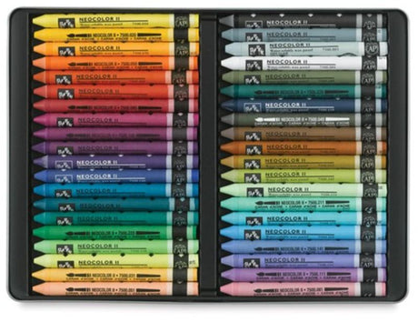 Pack of 10 Caran d'Ache Neocolor II Steel Grey crayons, featuring artist-grade quality, water-soluble for versatile artistic techniques.