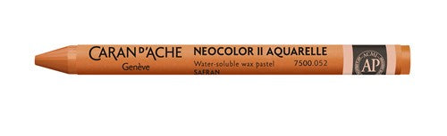 Pack of 10 Caran D’ache Neocolor II Saffron pastels, vibrant yellow-orange, water-soluble for versatile artistic applications.