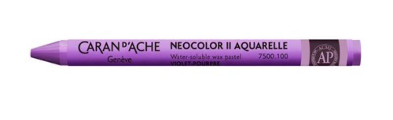 Pack of 10 Caran D’ache Neocolor II crayons in vibrant Purple Violet, ideal for wet and dry artistic techniques.