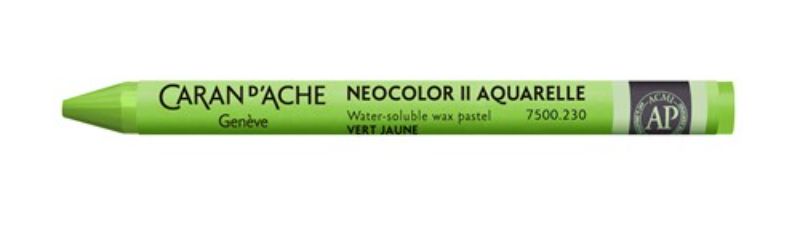 Pack of 10 Caran D’ache Neocolor II yellow green crayons, ideal for artists with vibrant, lightfast colors and versatile application.