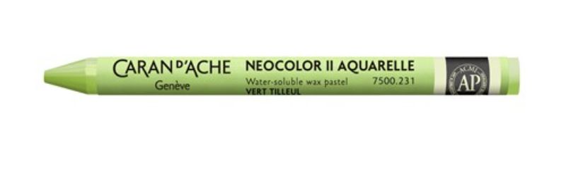 Caran D’ache Neocolor II Lime Green crayon, 105mm long, vibrant hue for artists, ideal for wet and dry techniques.