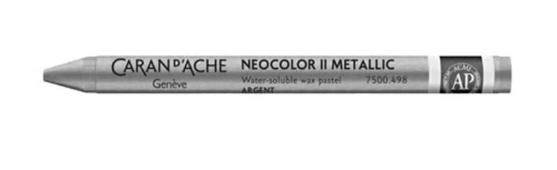 Pack of 10 Caran d'Ache Neocolor II Silver Crayons, water-soluble, rich pigment, ideal for mixed media and versatile art techniques.