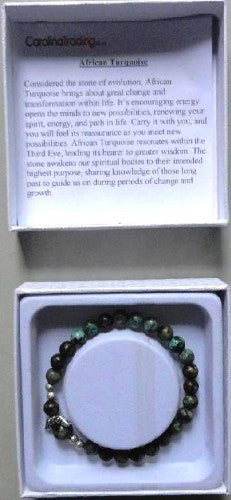 Handcrafted African Turquoise bracelet featuring unique blue-green beads, promoting elegance and spiritual balance. Diameter: 6cm.