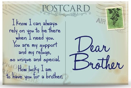 Set of 5 heartwarming magnets with charming designs and messages for celebrating brotherhood and love.