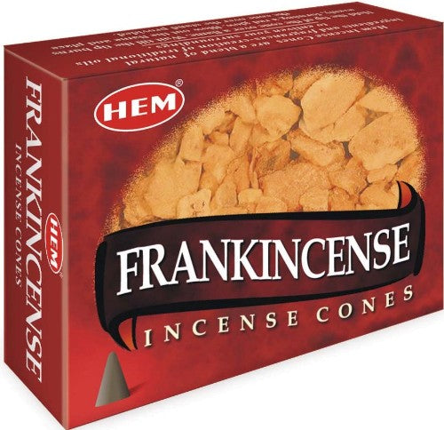 HEM Frankincense Incense Cones, 12 packets of calming cones, perfect for meditation and creating a tranquil atmosphere.