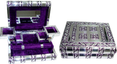 Elegant purple fabric jewellery box for storing and displaying accessories, handcrafted in Rajasthan, perfect for any collection.