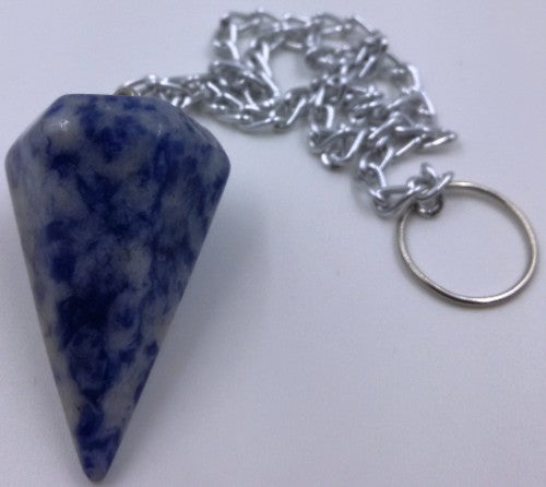 Sodalite cone pendulum featuring deep blue hues, ideal for dowsing, meditation, and enhancing communication.