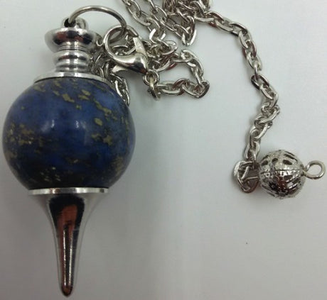 Lapis Sphere Pendulum for spiritual guidance, featuring a polished finish and deep blue color, 28.40cm long for dowsing and meditation.