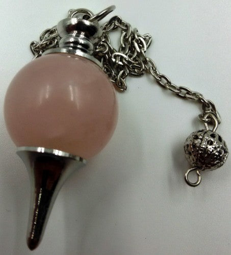 Rose Quartz Sphere Pendulum for divination and meditation, 28.40 cm long, enhances love and compassion with its healing properties.