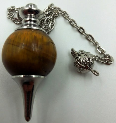 Tiger Eye Sphere Pendulum for divination and healing, featuring grounding energy and a stunning, unique gemstone design.