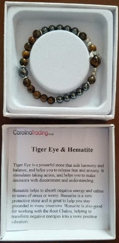 Stylish Tigereye Hematite bracelet featuring polished beads for wellness, harmony, and a chic bohemian look. Diameter 6cm.