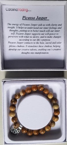 Picasso Jasper Bracelet showcasing unique earthy tones and patterns, designed for comfort and creativity.