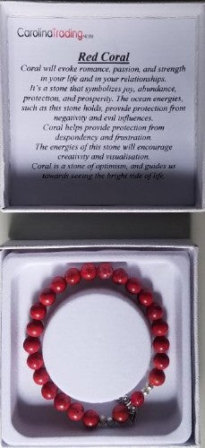 Handcrafted red coral bracelet with vibrant beads, 23 cm long, adding elegance and positive energy to any outfit.