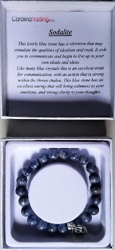 Sodalite bracelet featuring deep blue gemstones, promotes clarity and intuition, perfect for stylish spiritual seekers.