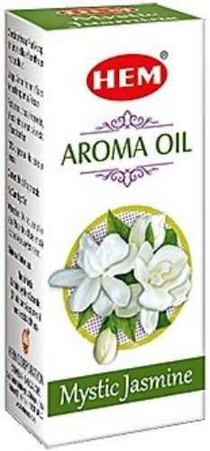 Aroma oil bottle labeled Mystic Jasmine, showcasing a soothing blend for relaxation and wellness in aromatherapy.