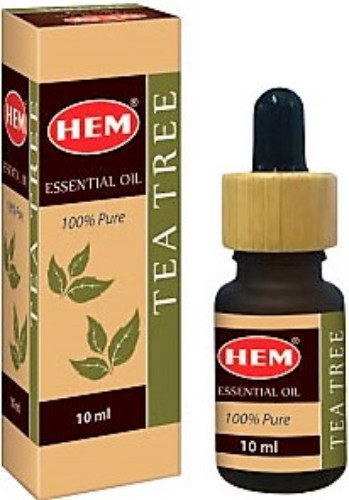 HEM Tea Tree Essential Oil (10 ml) in a bottle, known for its antibacterial, antifungal, and antiseptic properties.