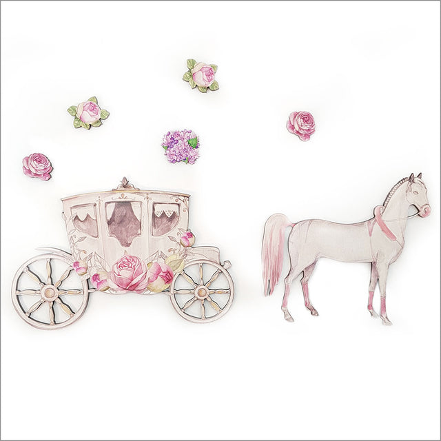 Pine wall art featuring a horse and carriage, crafted from eco-friendly veneer, ideal for rustic home decor.