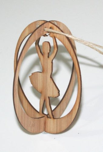 Ballerina 1 Ornament in bamboo, 77 x 100 mm, showcasing a graceful dancer design for elegant home decor.