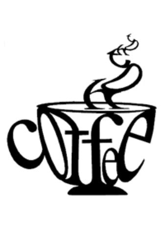 Large coffee cup wall art in black ACM, measuring 395 x 428 mm, ideal for stylish indoor or outdoor decor.