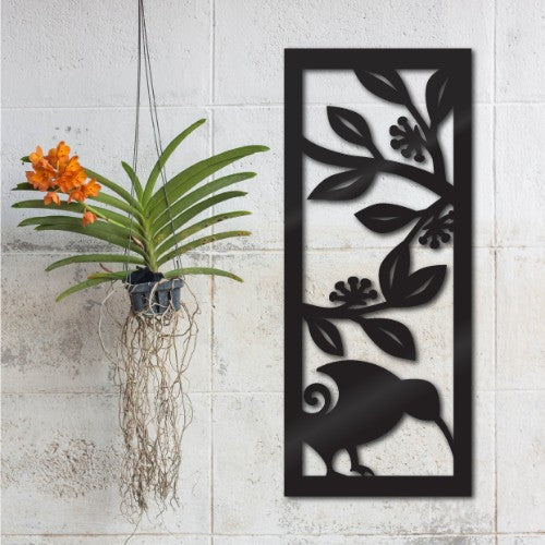 Stunning Koru Kiwi wall art on durable black ACM, 230 x 550 mm, symbolizing new beginnings in a vibrant, glossy design.