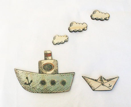 Pine Wall Art featuring a boat design, crafted from eco-friendly pine veneer with a textured finish, ideal for coastal decor.