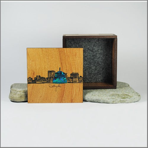 Elegant trinket box crafted from NZ Silver Beech veneer with paua inlay, ideal for jewelry storage and home decor.