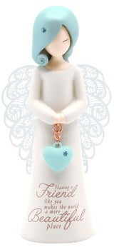 "125mm angel figurine with metal wings, heart charm, and jewel details, perfect as a heartfelt gift or decor."