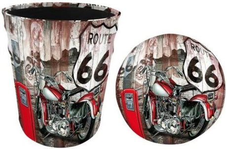 Padded storage bins and stools in Route 66 Motorbike Red, stylish and functional for organizing and seating in any room.