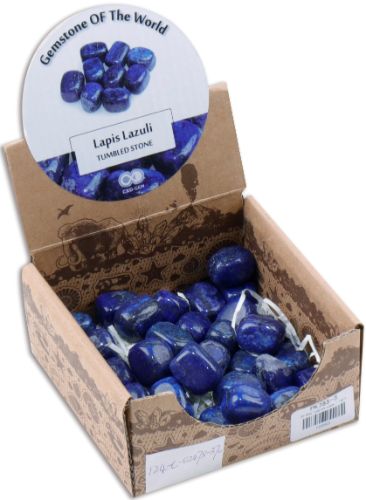 Tumbled lapis lazuli stones in deep blue with golden flecks, perfect for collection, crafting, and crystal healing.