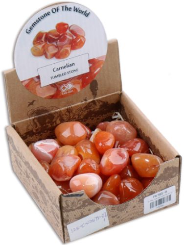 Vibrant tumbled carnelian stones in 0.5kg box, perfect for home decor, healing, crafting, and inspiring creativity.