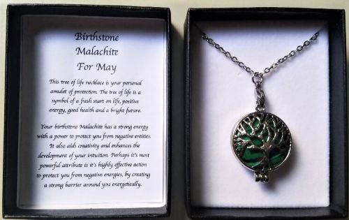 Malachite May birthstone necklace, 70cm long, showcasing vibrant green hues and elegant design for personalized style.