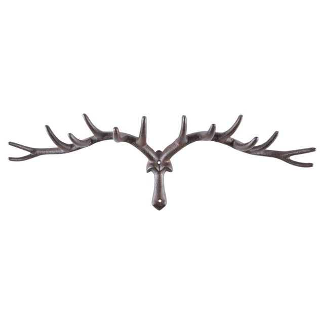 Large cast iron antler hook, 64x13x20cm, combines rustic charm and functionality for stylish coat and bag storage.