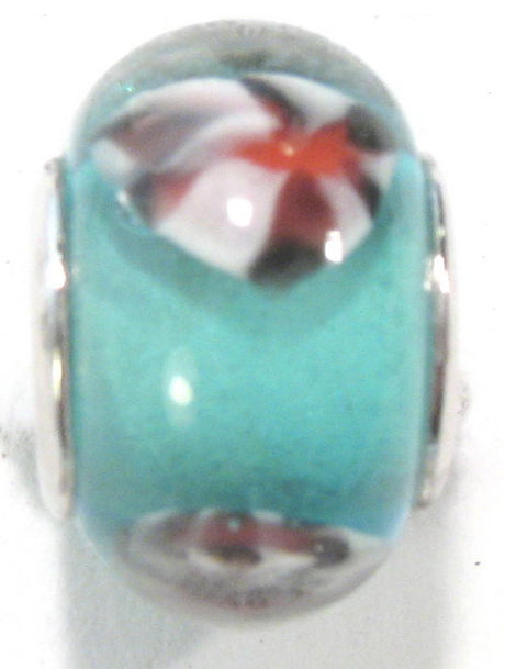 Set of 4 handcrafted teal glass beads with rhodium-plated inner, perfect for Pandora 3mm bracelets and DIY jewelry.