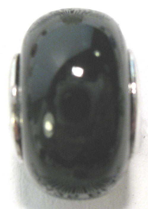 Set of 4 handmade black glass beads with rhodium plating, perfect for jewelry making and compatible with Pandora bracelets.