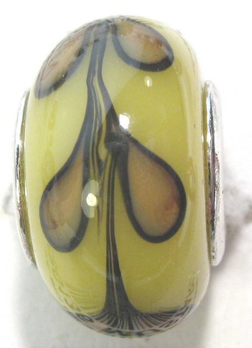 Handmade mustard glass beads with rhodium plating, perfect for customizing Pandora bracelets.