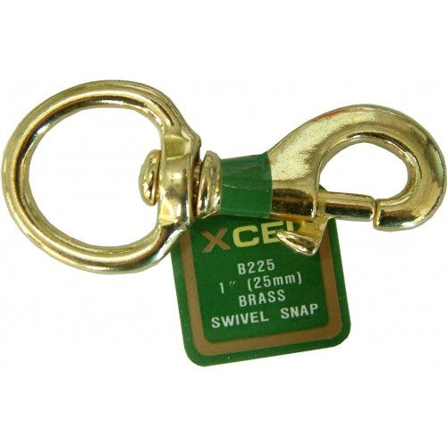 Brass snap hook with spring clasp and swivel eye, perfect for pet leads, chains, and various indoor/outdoor uses.