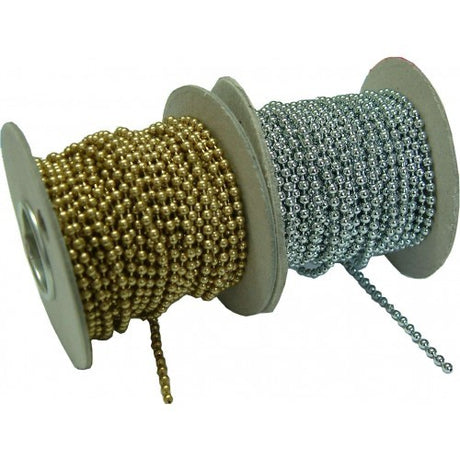 Elegant brass ball chain, 10m long, size No. 8, perfect for decorative projects and bathroom plug chains. Non-rusting and durable.
