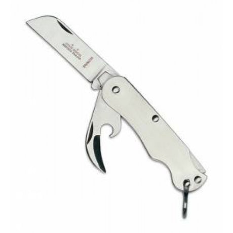 Genuine British Army pocket knife with two locking blades, can-opener, and ergonomic handle, designed for durability and versatility.