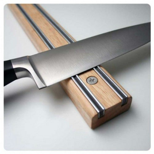 Bisbell Magnetic Knife Rack 300mm in wood, featuring strong dual-layer magnets for secure knife storage and easy accessibility.