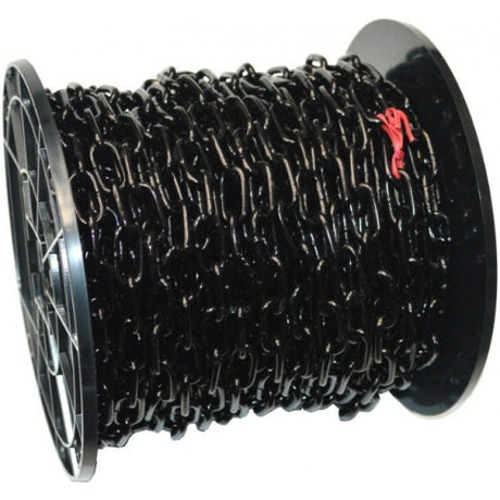 Chain Coil Wiggins 15m Japanned reel with sleek black finish, 280kg capacity, ideal for heavy-duty interior projects.