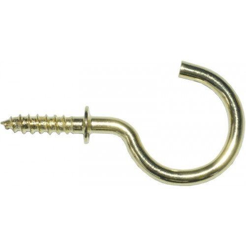 Brass-plated cup hooks for organizing with a 30mm length and 20mm wall projection, perfect for home and crafts. Pack of 144.